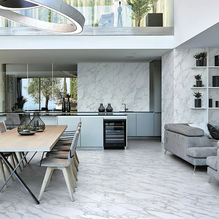 Marble-Look White Polished Porcelain Wall And Floor Tile 600x1200mm