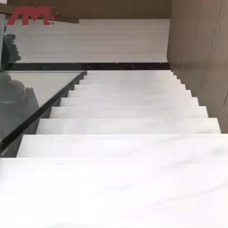 Non-Slip Marble-Look Polished Porcelain Stair Tread Tile 1200x470mm