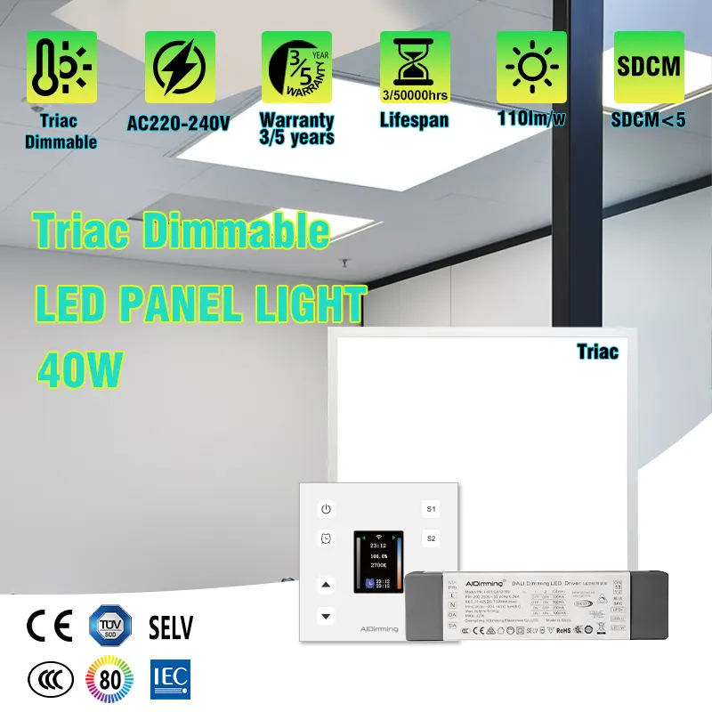 Dimmable TRIAC Recessed Square LED Panel Light 600x600/2x2/60x60 40W