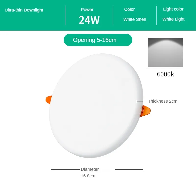 Trimless Surface-Mounted Round LED Downlight 9-36W