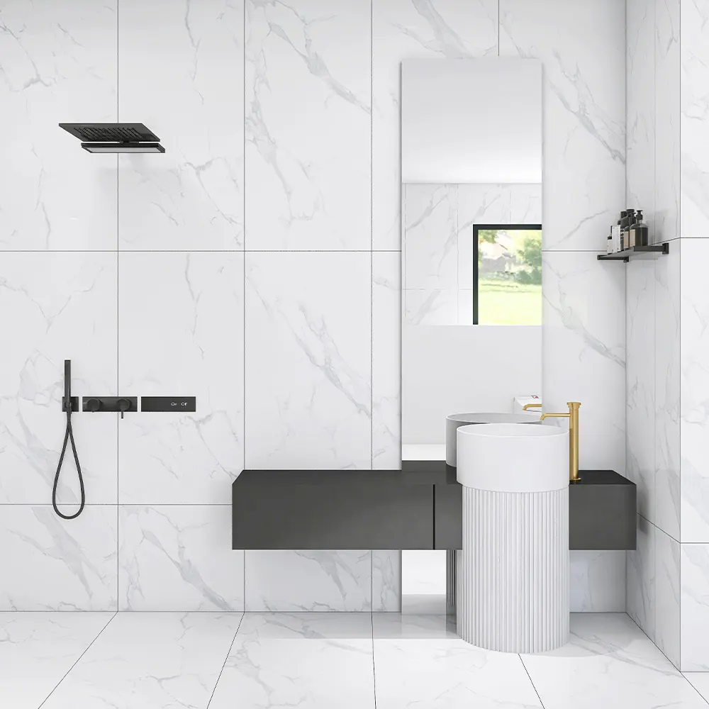 Non-Slip Marble-Look Polished Porcelain Wall And Floor Tile 600x1200mm
