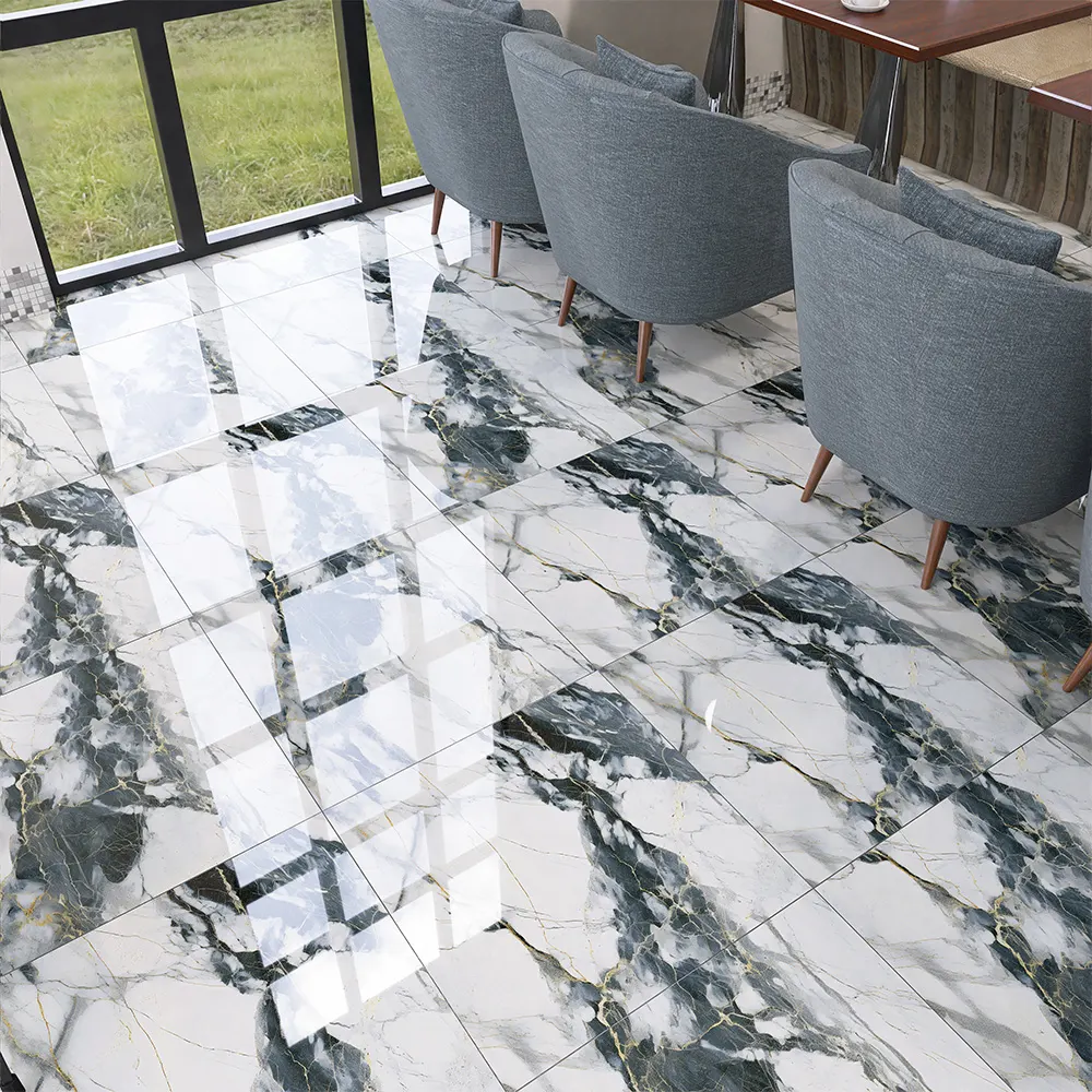 Non-Slip Stone-Look Glossy Porcelain Wall Tile 600x600mm