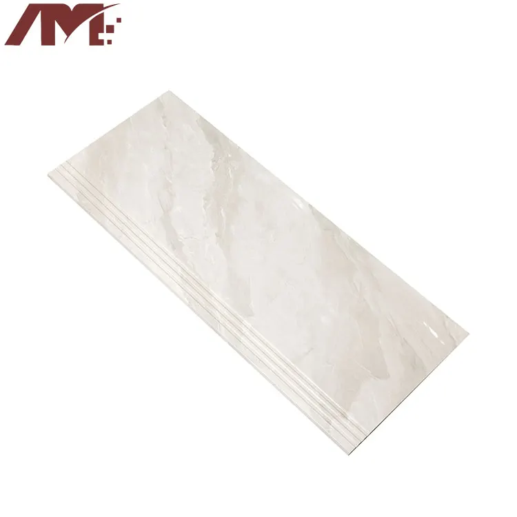 Marble-Look White Glazed Ceramic Stair Tread Tile 480x1200mm