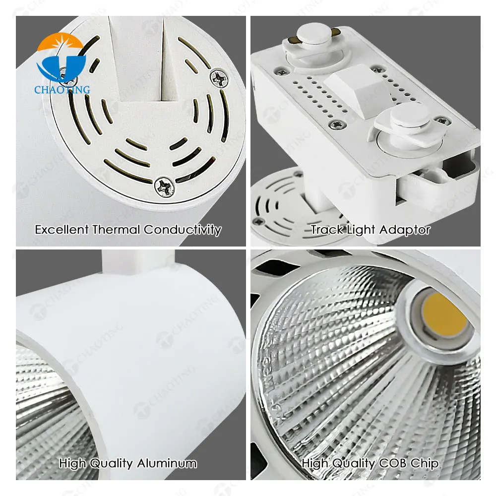 Recessed/Surface-Mounted Aluminum COB LED Track Spotlight 10-30W 3000K/4000K/6000K