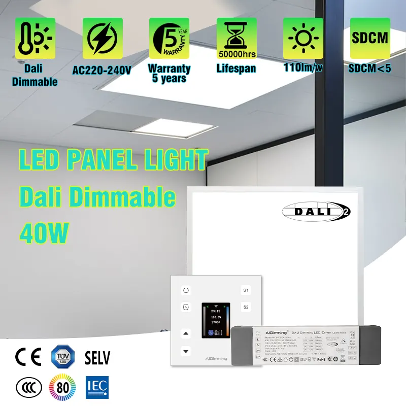 Slim Dimmable DALI Recessed LED Panel Light 60x60/600x600 40W