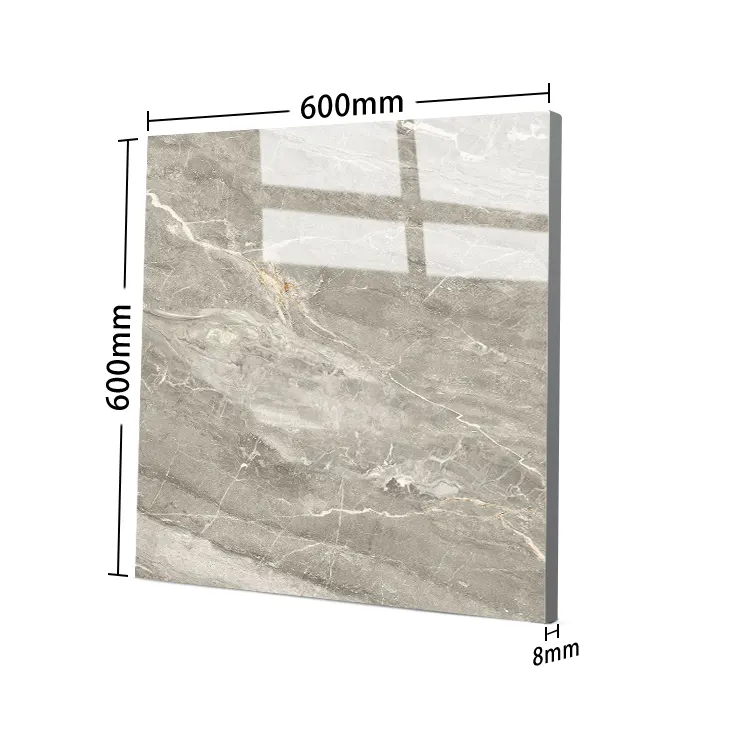 Stone-Look Gray Glossy Porcelain Floor Tile 600x600mm