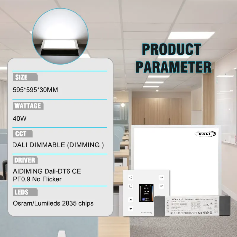 Slim Dimmable DALI Recessed LED Panel Light 60x60/600x600 40W