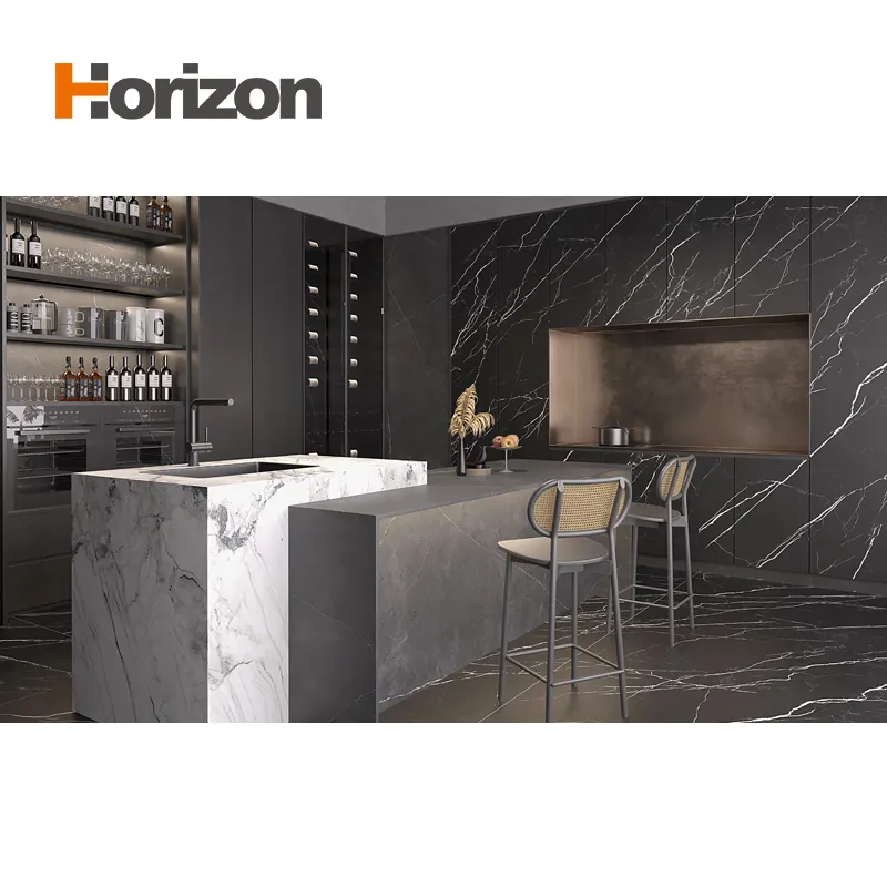 Marble-Look Black/Blue/Green Polished Sintered Stone Slab 600x1200mm