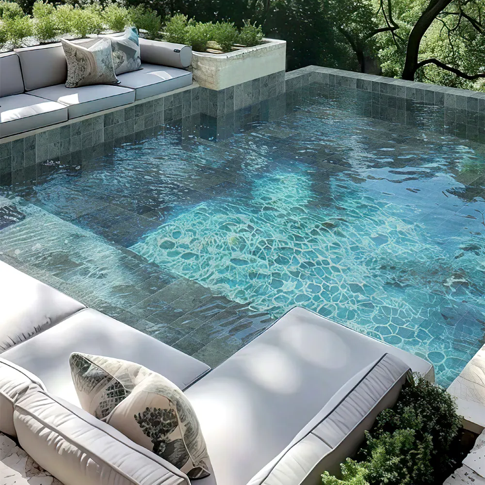 Non-Slip Marble-Look Green Matte Porcelain Swimming Pool Tile 300x600mm