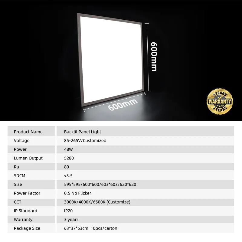 Recessed Square Aluminum LED Panel Light 600x600/300x1200 48W