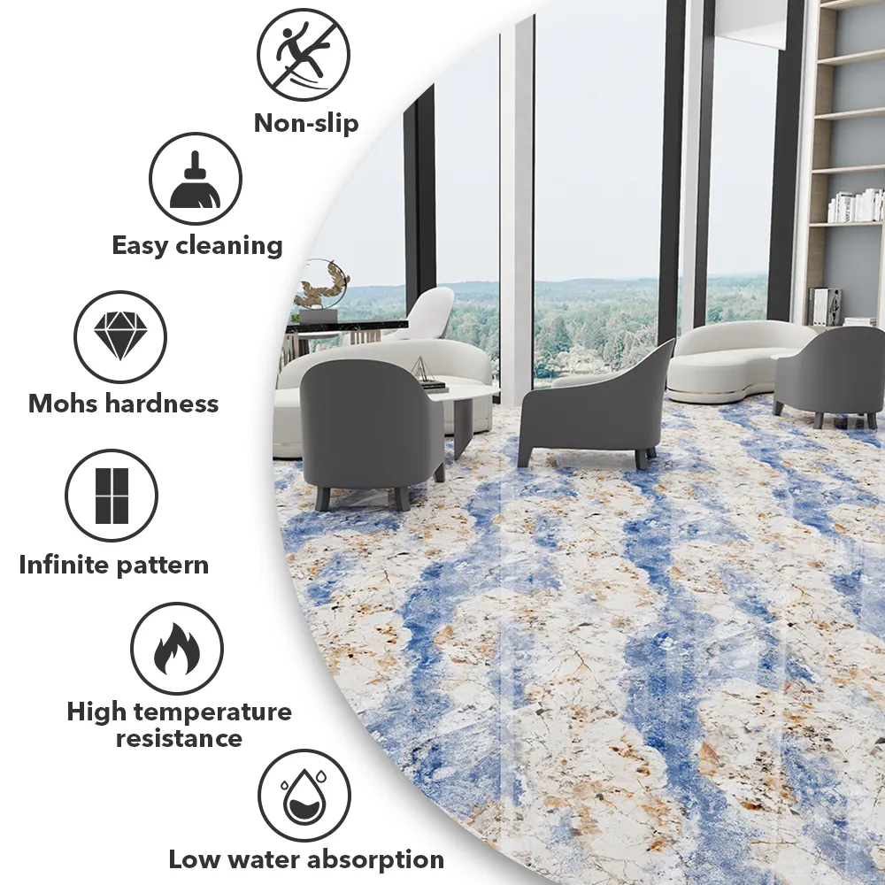 Marble-Look Blue Polished Porcelain Floor Tile 600x1200mm