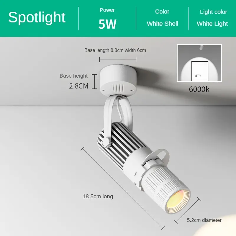 Adjustable Aluminum COB LED Track Spotlight 5-12W