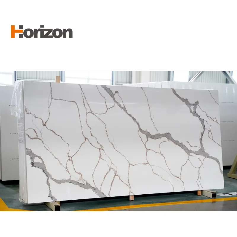 Jade-Look White/Gold Engineered Quartz Slab 3200x1600mm