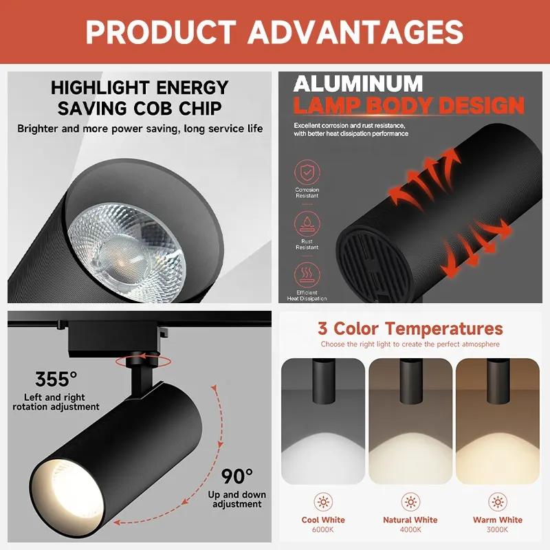Aluminum COB LED Track Spotlight Black/White 20/30W