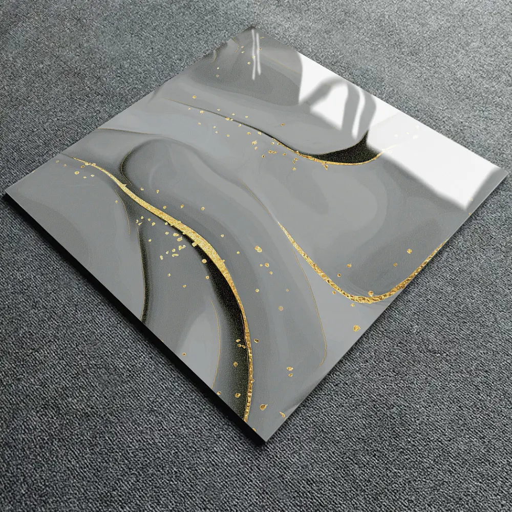 Non-Slip Marble-Look Gold Polished Porcelain Floor Tile 600x600mm