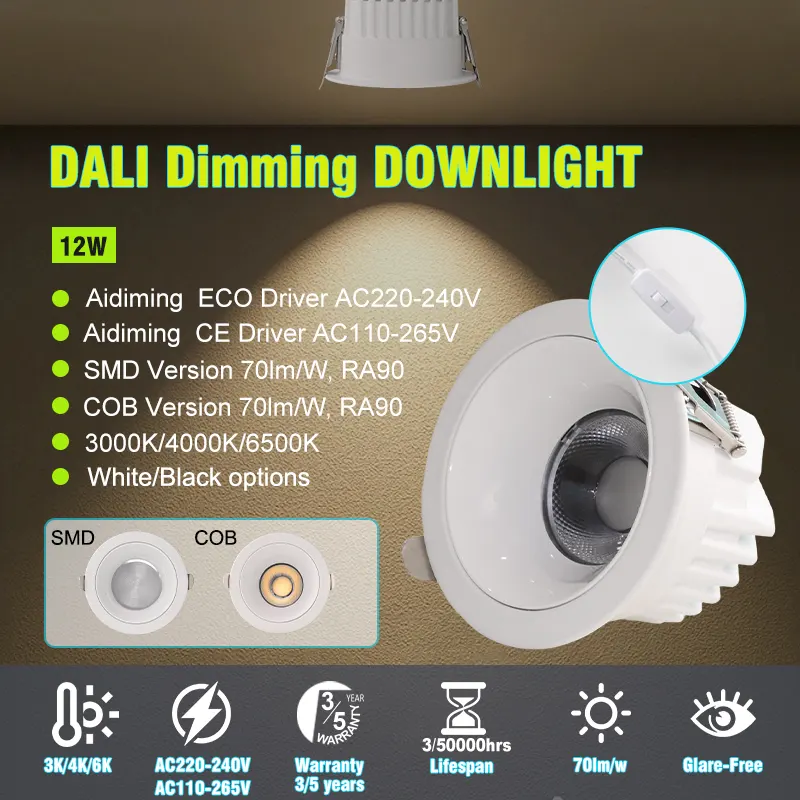 Adjustable Smart Recessed COB LED Downlight 12W 6in