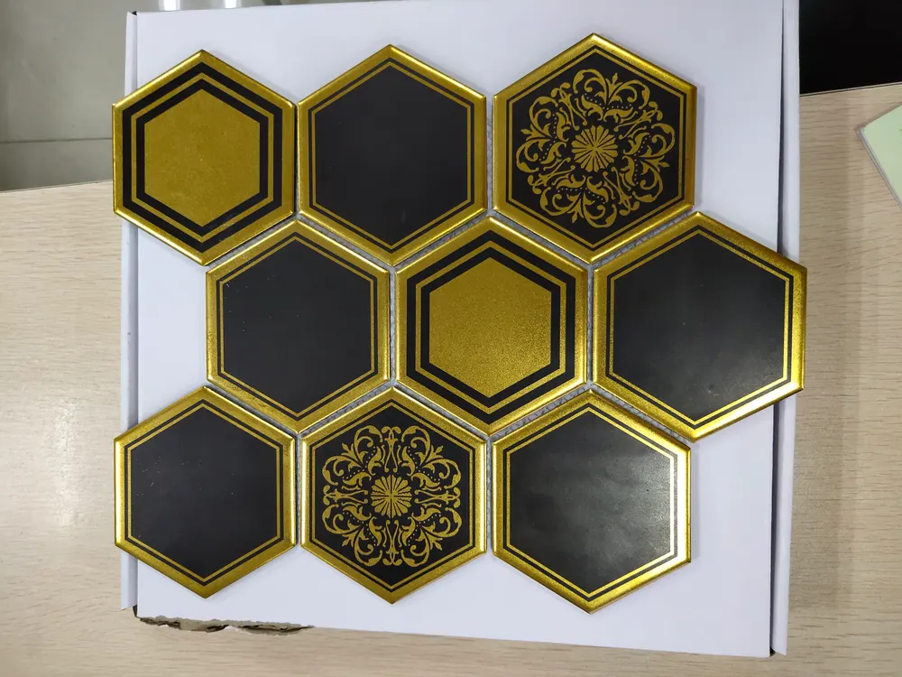 Black/Gold Hexagonal Ceramic Mosaic Tile 300x300