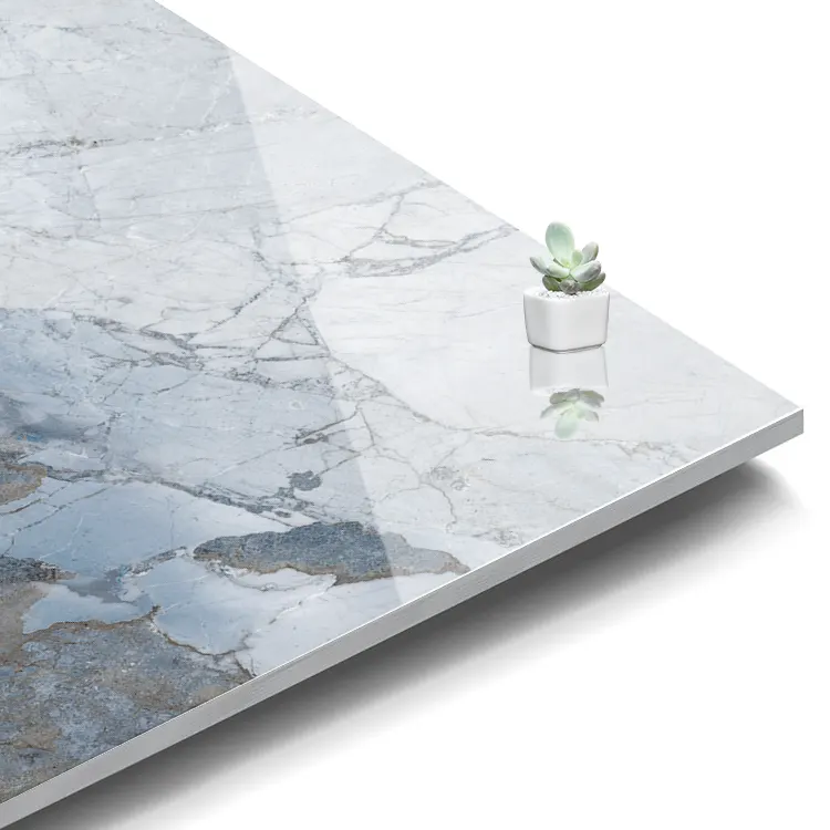 Marble-Look Blue Glossy Porcelain Floor Tile 600x600mm