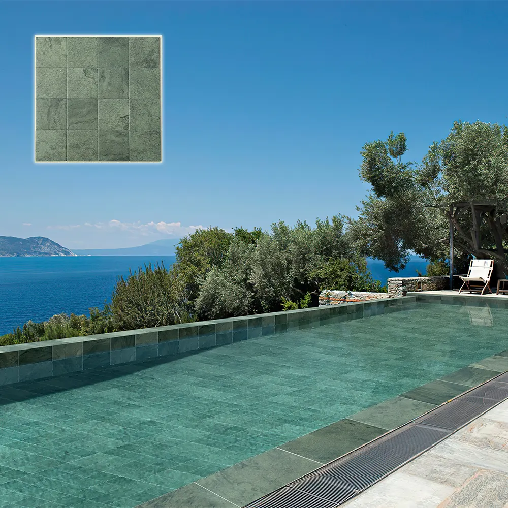 Stone-Look Green Porcelain Swimming Pool Tile 150x150mm