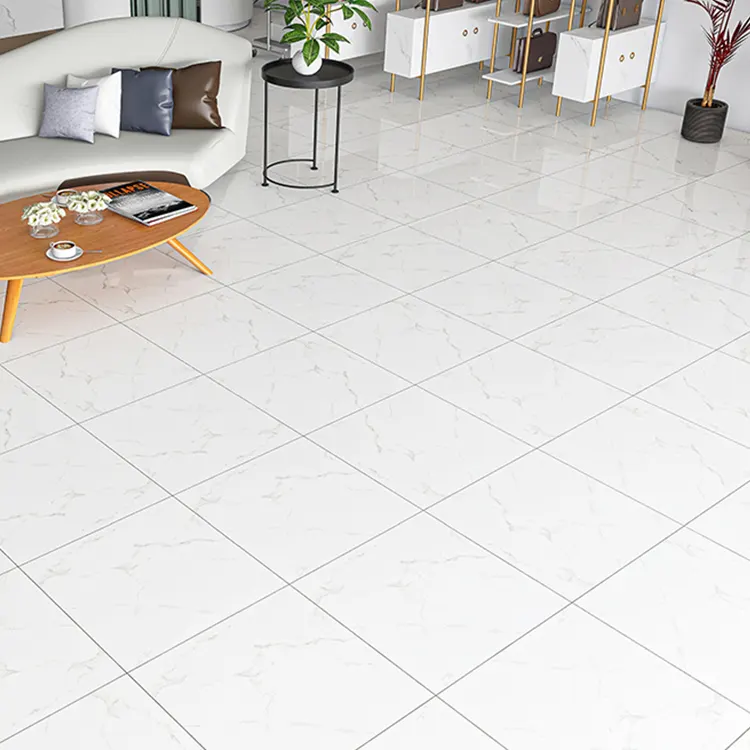 Stone-Look Gray/White Glossy Porcelain Floor Tile 600x600mm