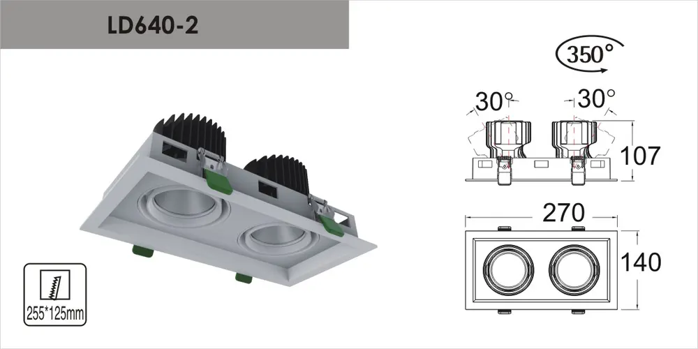 Adjustable Recessed Square LED Grille Spotlight 24-32W