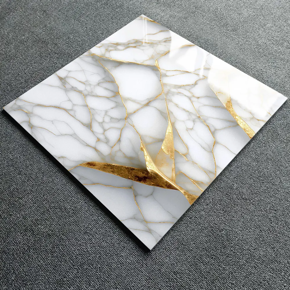 Marble-Look Gold Porcelain Floor Tile 600x600mm