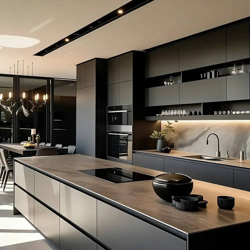Black Modern Melamine Modular Kitchen Cabinet Set