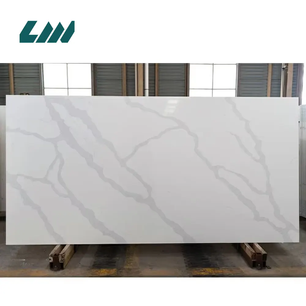 Silica-Free White Polished Engineered Quartz Slab 3200x1600mm
