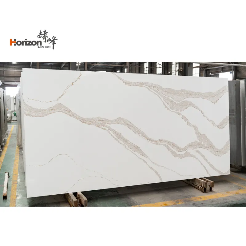 White And Gold Calacatta Engineered Quartz Slab