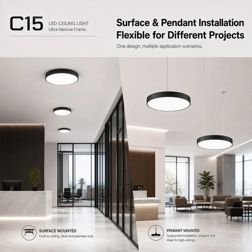 Surface-Mounted Square Aluminum LED Panel Light 72x43x43cm Black 40-60W