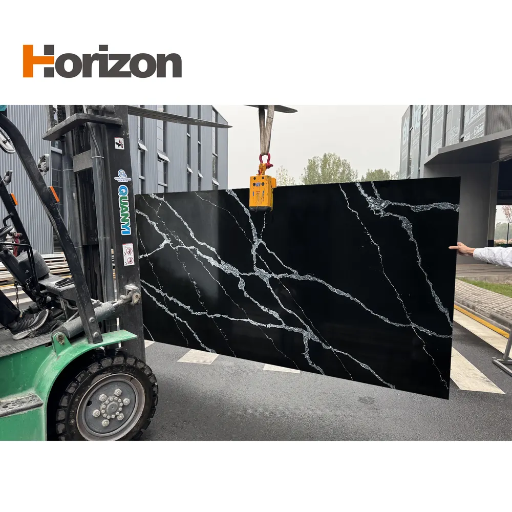 White/Black Engineered Quartz Slab 3200x1600mm