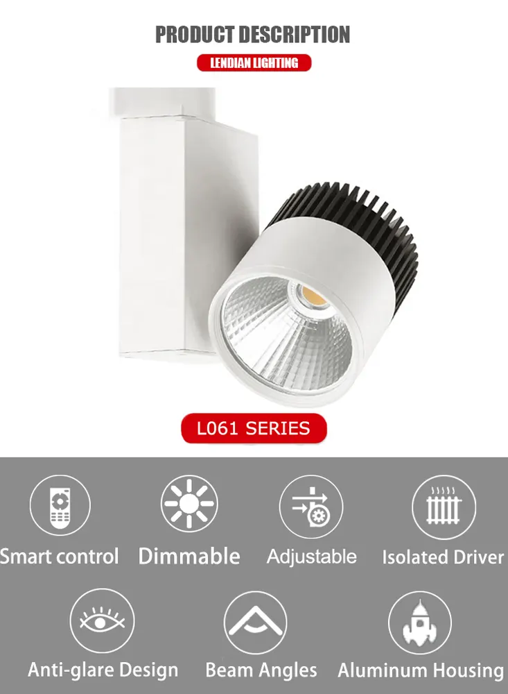 Adjustable Dimmable Aluminum LED Track Spotlight 15-40W 85-265V