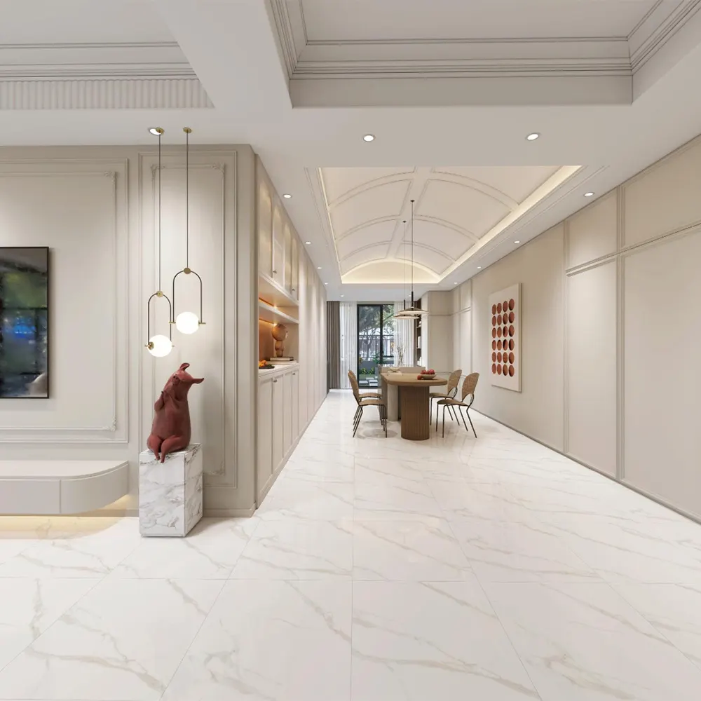 Glossy Stone-Look Porcelain Floor Tile 600x600mm