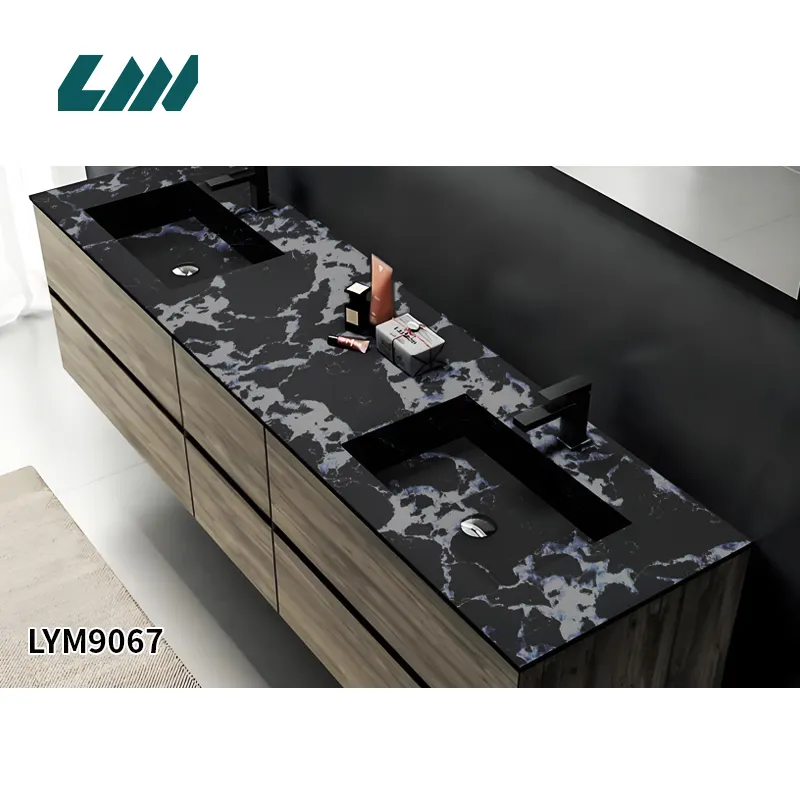 Jade-Look Black/White Polished Engineered Quartz Slab 3200x1600mm