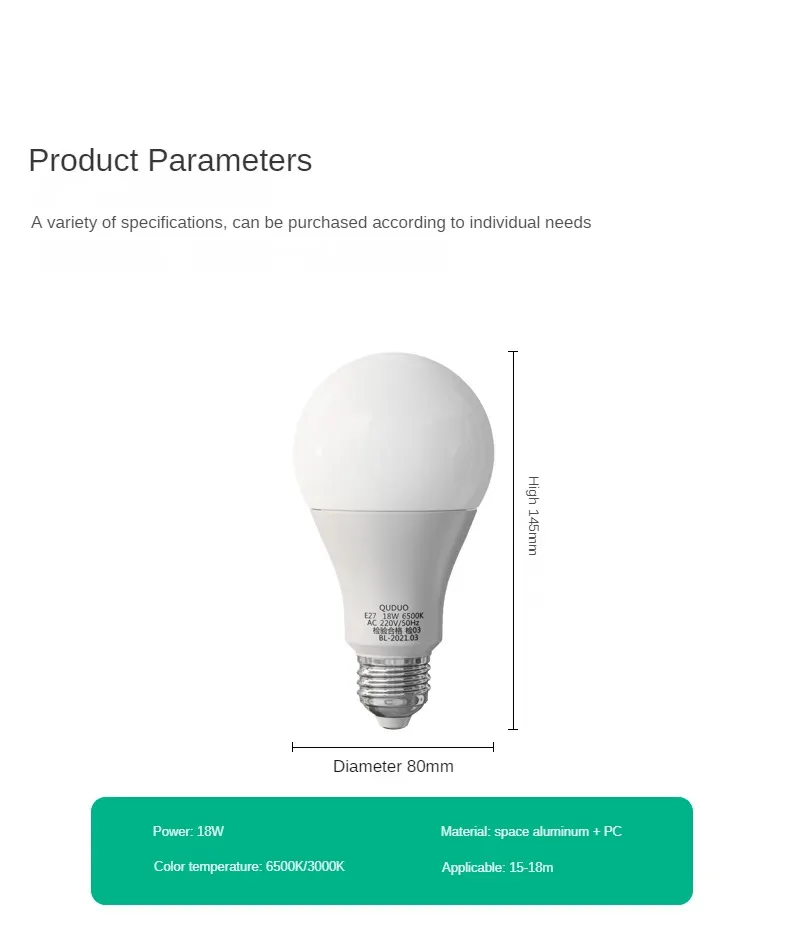 Aluminum LED Light Bulb 3-18W E27 Base