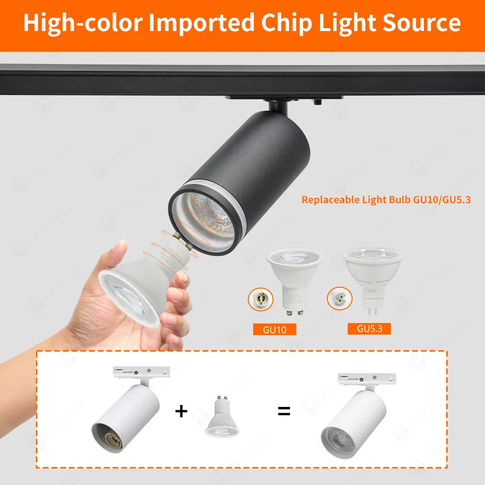 Adjustable Aluminum Track Spotlight Housing MR16/GU10