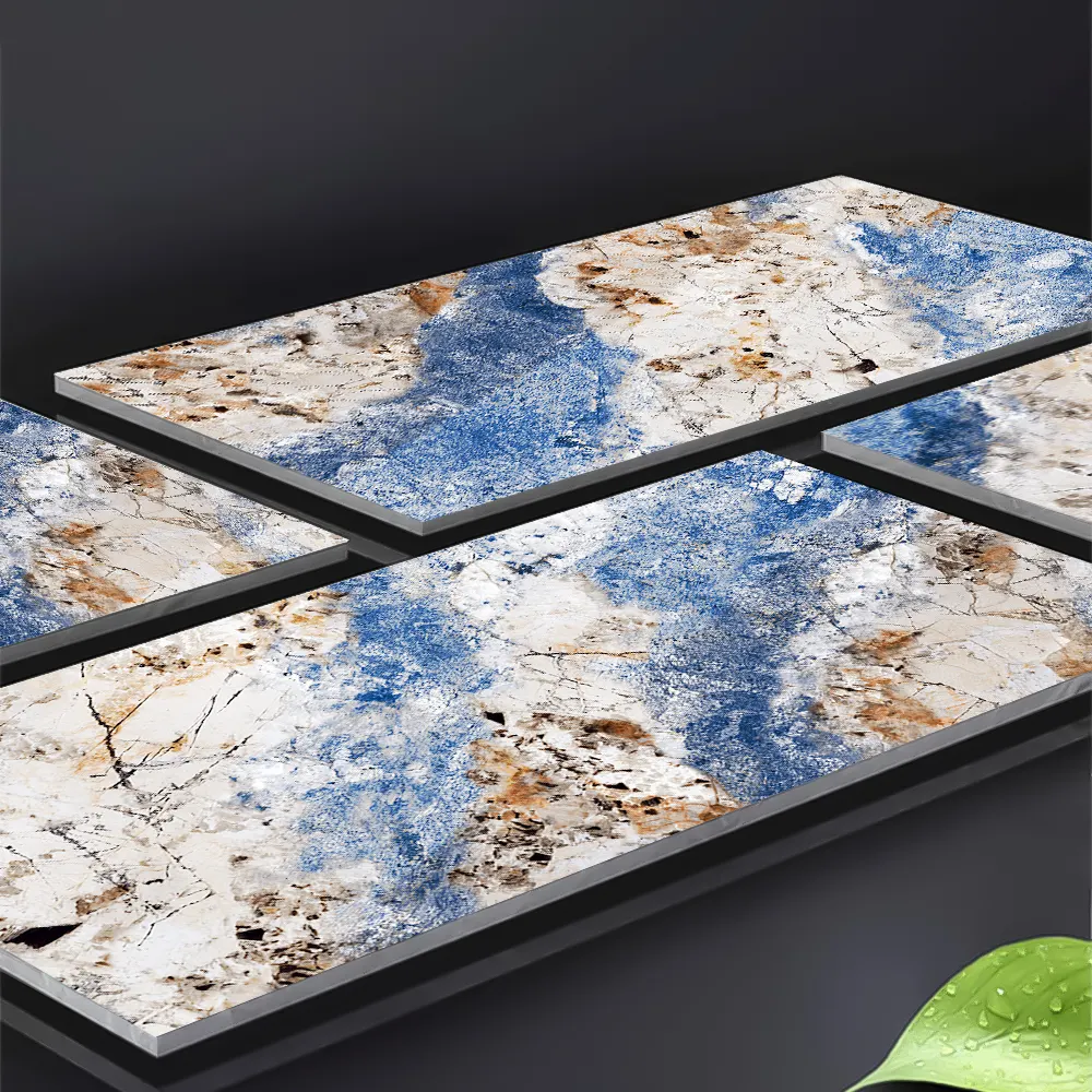Marble-Look Blue Polished Porcelain Floor Tile 600x1200mm