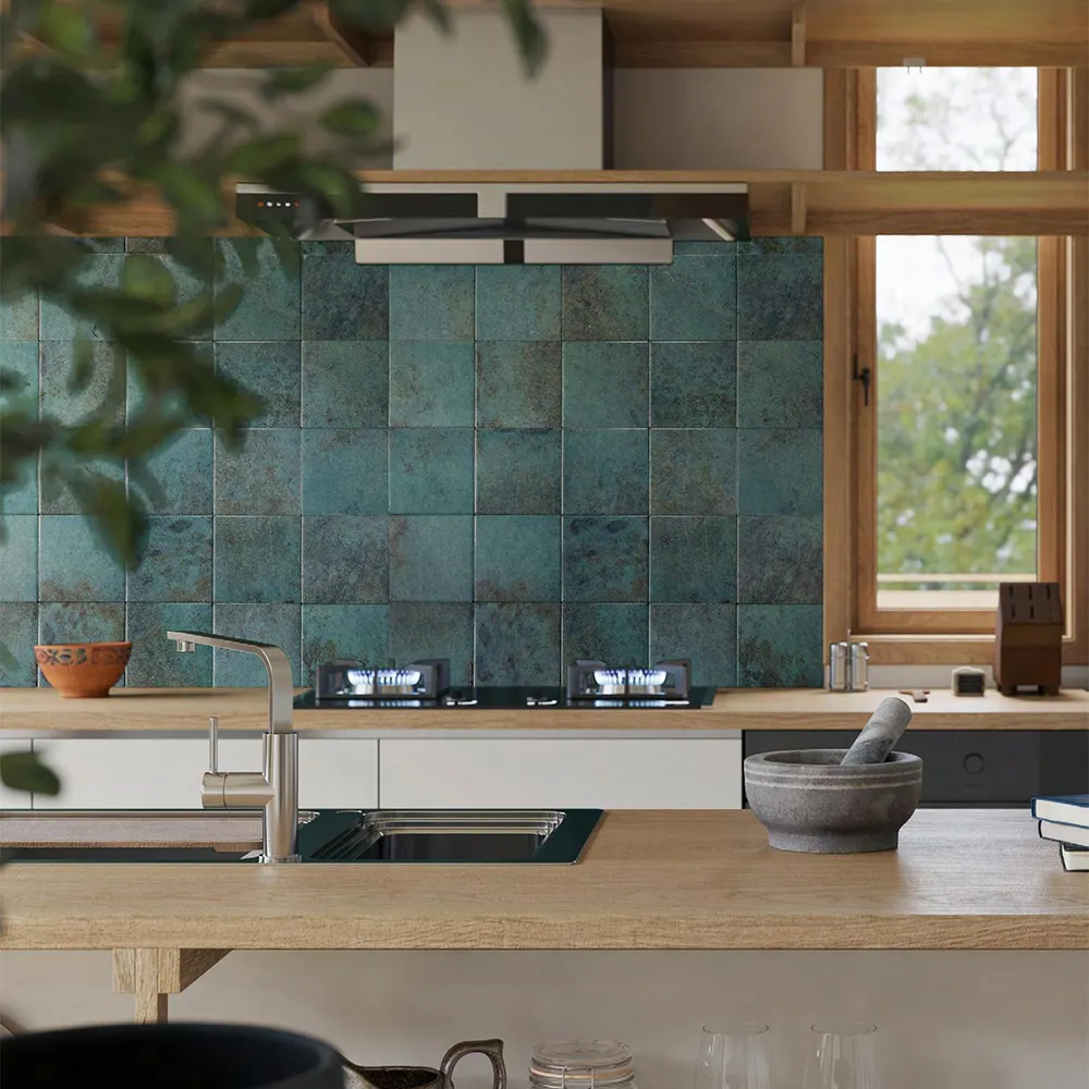 Non-Slip Stone-Look Green Matte Porcelain Swimming Pool Tile 300x600mm