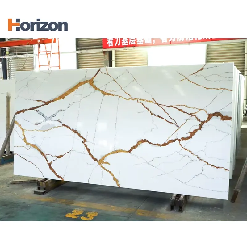 White/Blue/Gold Engineered Quartz Slab 3200x1600mm