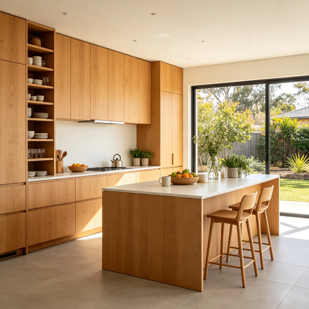 Brown Modern Melamine Modular Kitchen Cabinet Set