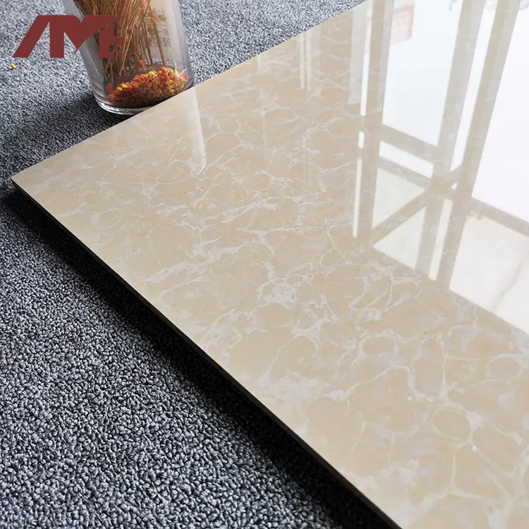 Marble-Look Beige Polished Porcelain Floor Tile 600x600mm