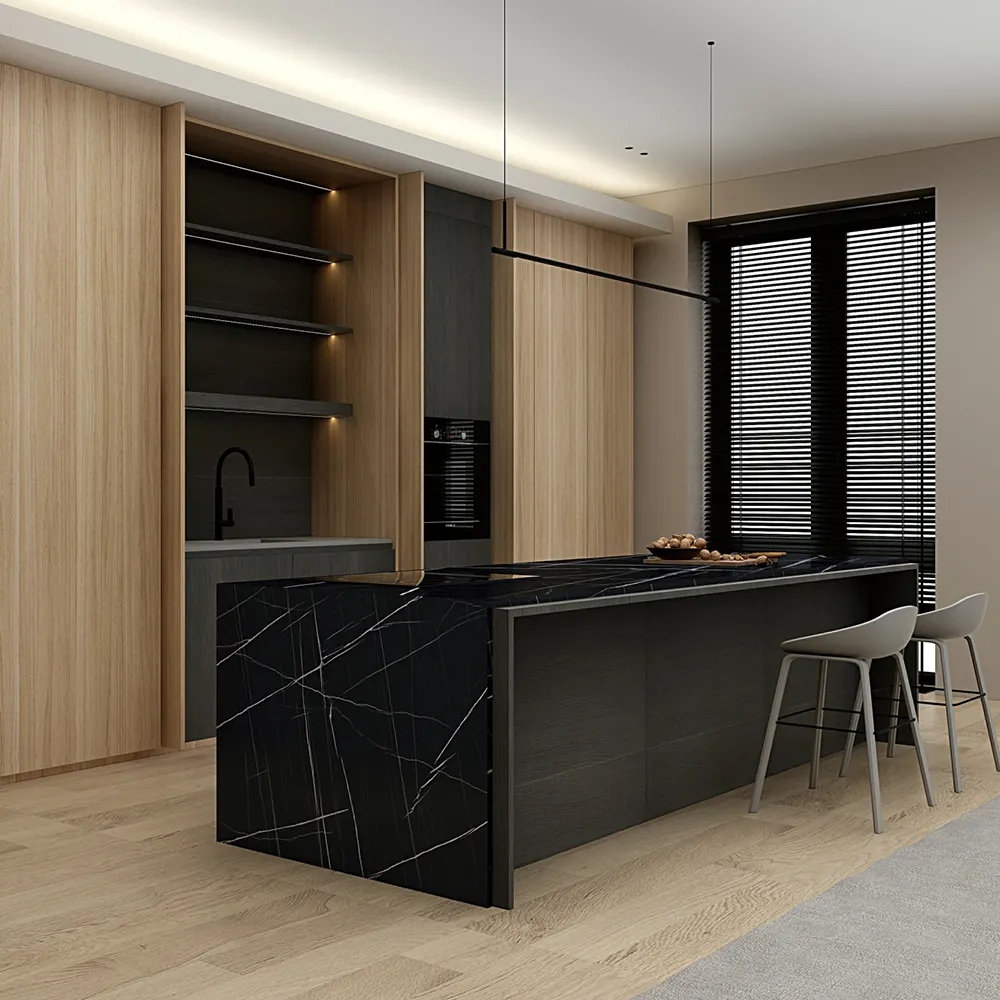 Marble-Look Black Sintered Stone Slab 1600x3200x15mm