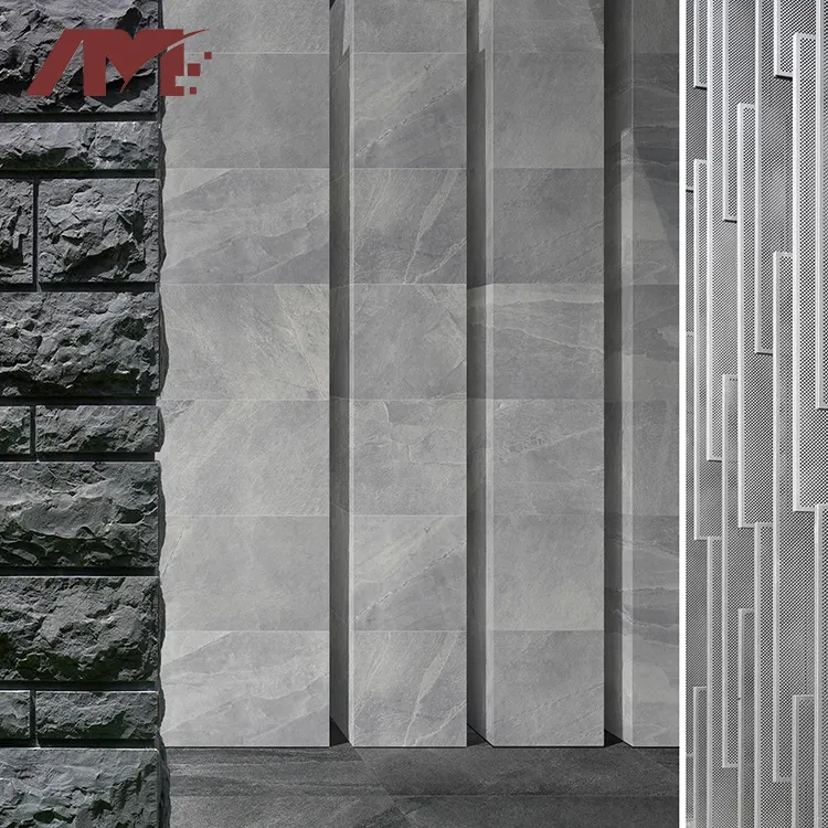 Non-Slip Stone-Look Gray Porcelain Floor Tile 600x1200mm