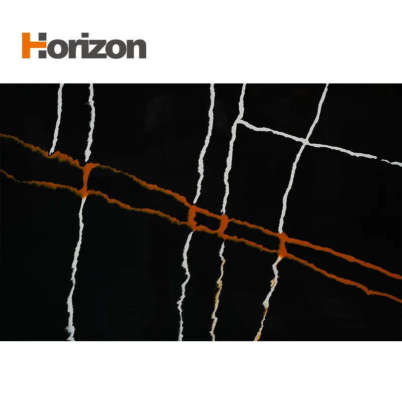 Marble-Look Black Engineered Quartz Slab 3200x1600mm