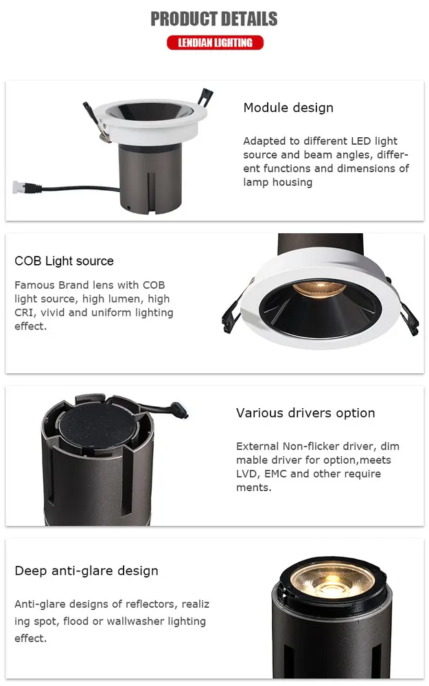 Adjustable Recessed Round LED Downlight Gold 9-40W