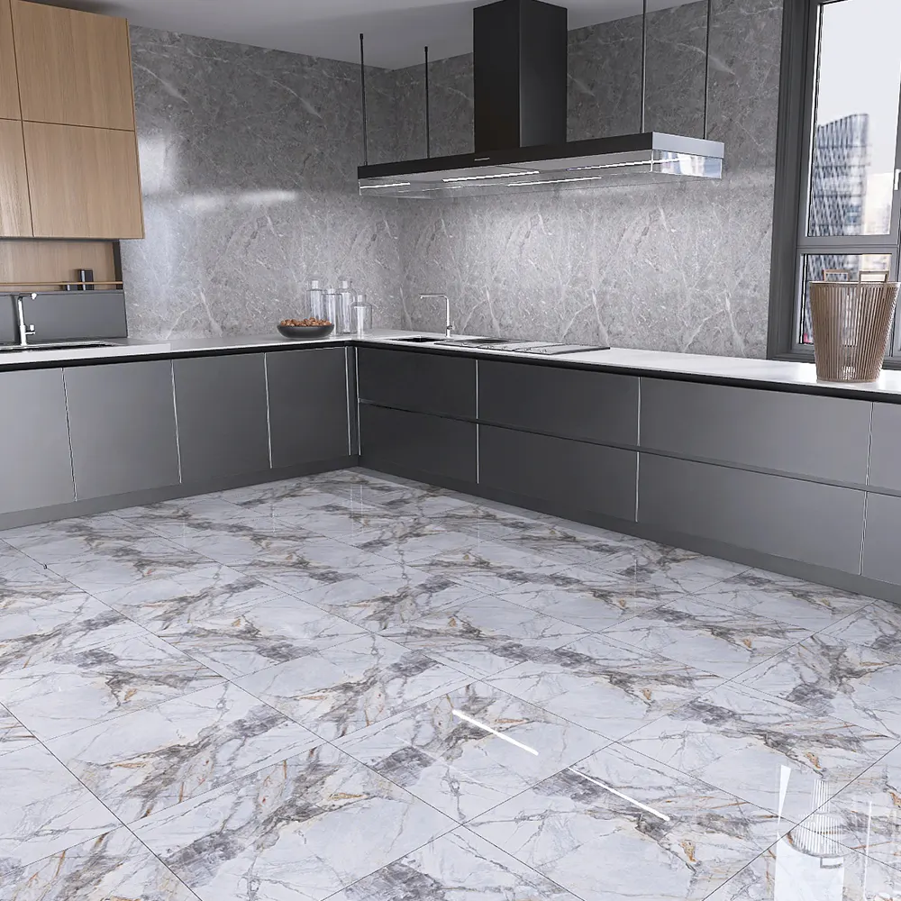 Carrara White Polished Porcelain Floor Tile 600x600mm