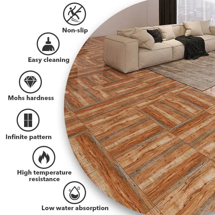 Non-Slip Wood-Look Polished Ceramic Floor Tile 600x600mm