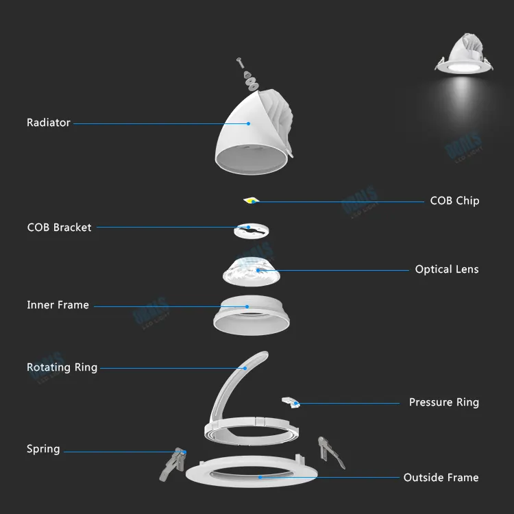 Adjustable Recessed Round COB LED Downlight 20-50W