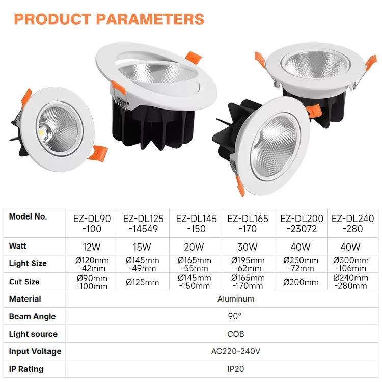 Trimless Recessed Aluminum LED Downlight 12-40W product sample