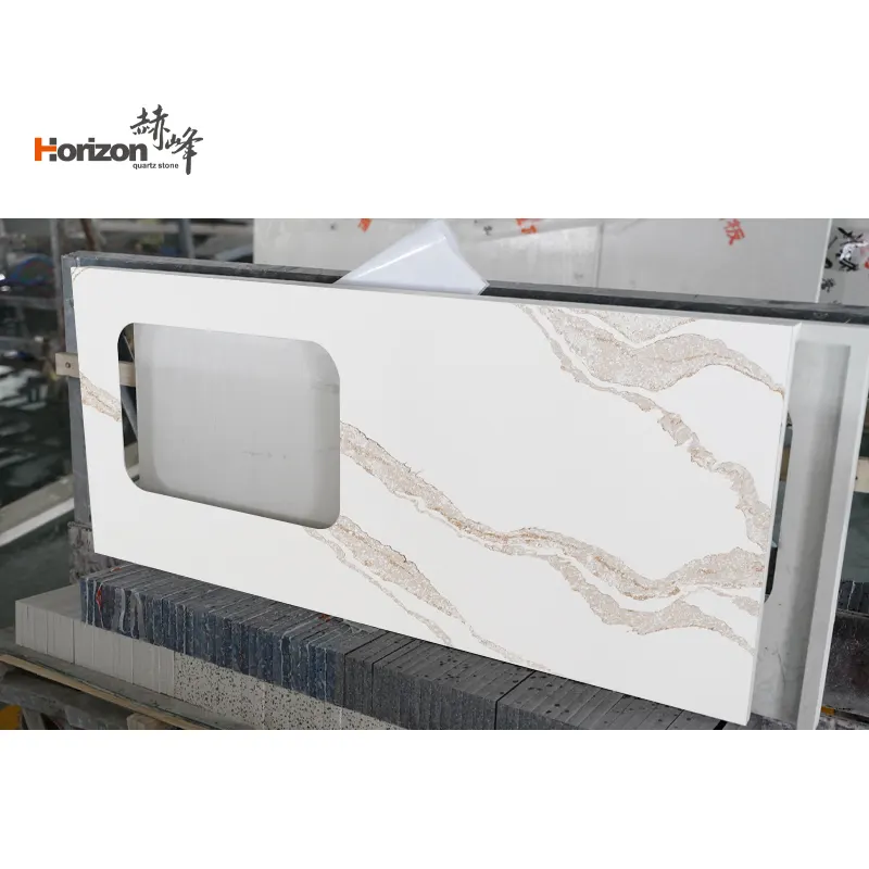 White And Gold Calacatta Engineered Quartz Slab